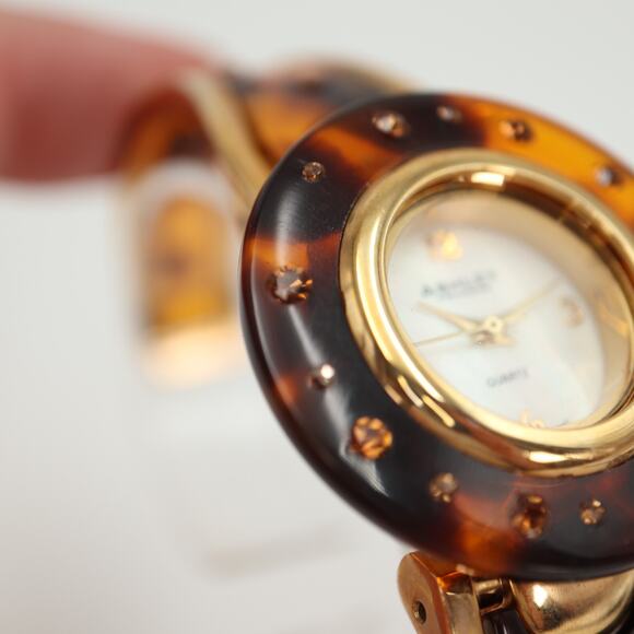 Ashley Princess Womens Watch MOP Dial Tortoise Jewel Bezel Cuff Bracelet Working - Picture 9 of 13